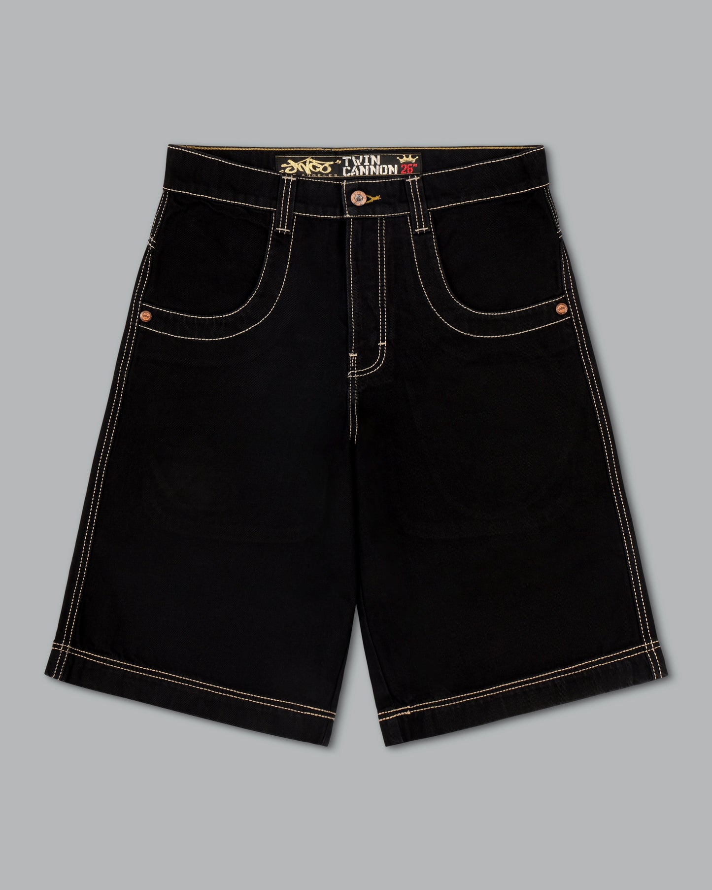 W101 Twin Cannon Shorts. 14". Black/Gold J.