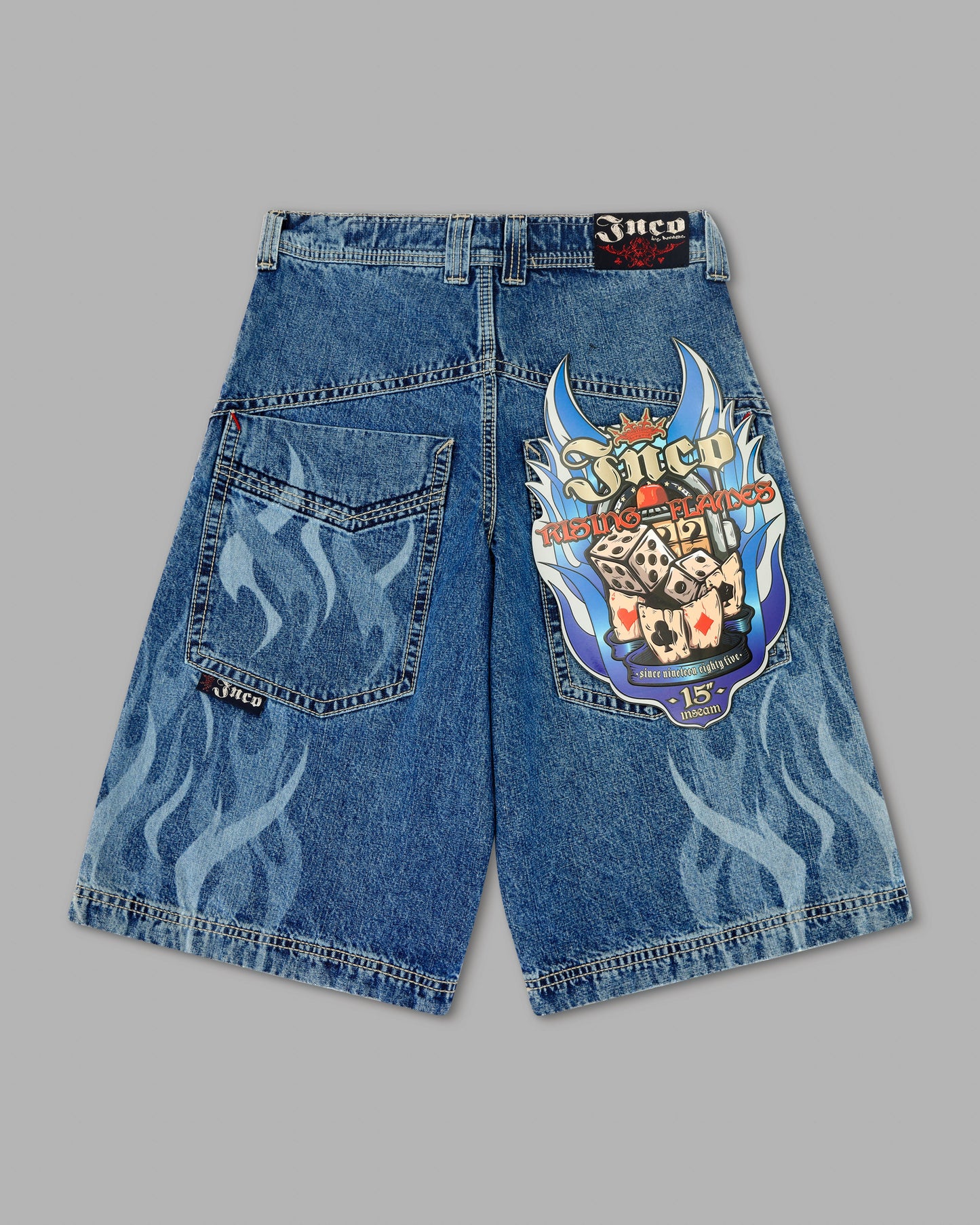 Rising Flames Shorts. 15" Inseam. Dark Stone.