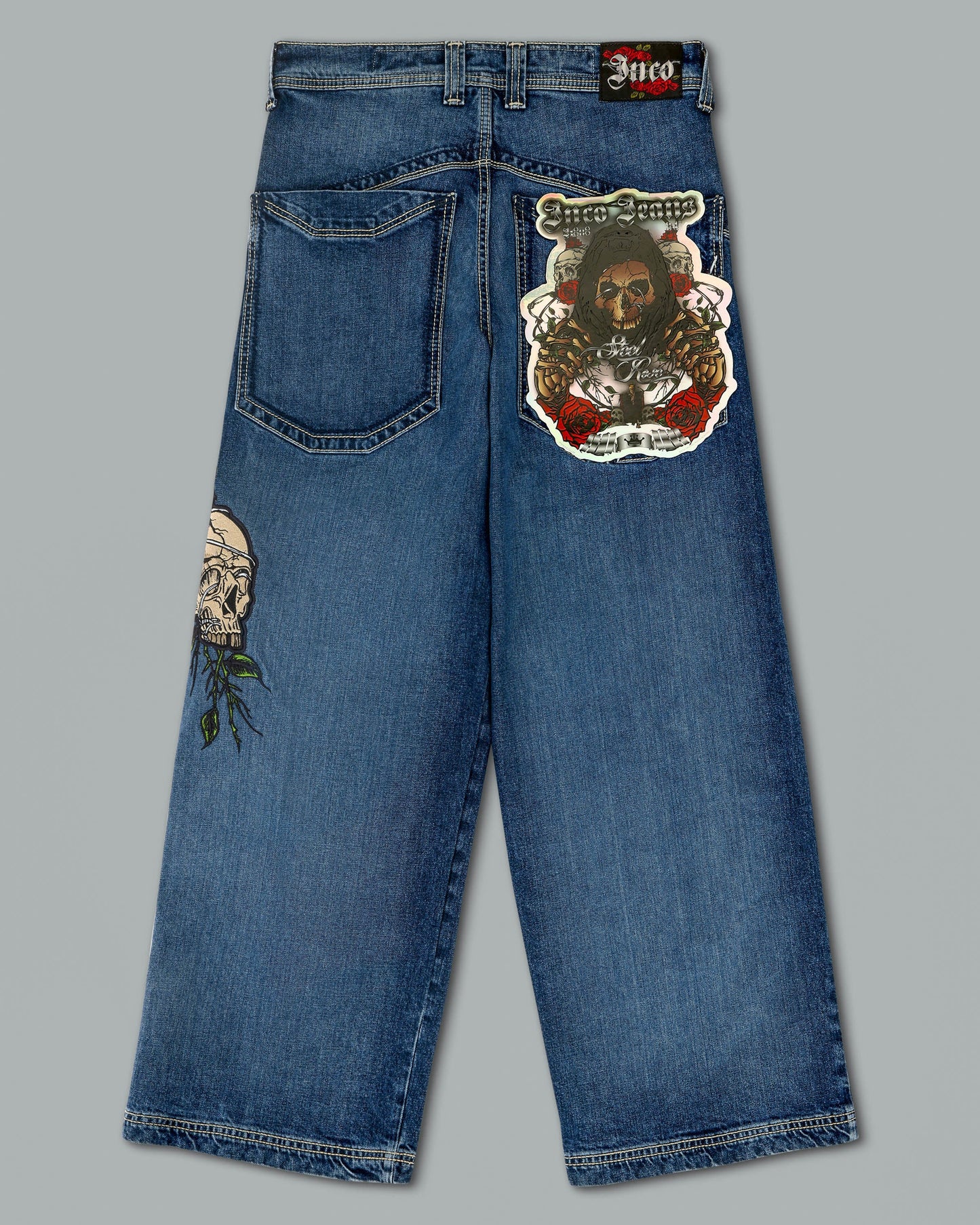 W Skull & Roses. 24". Hand-Sand Dark Stone.