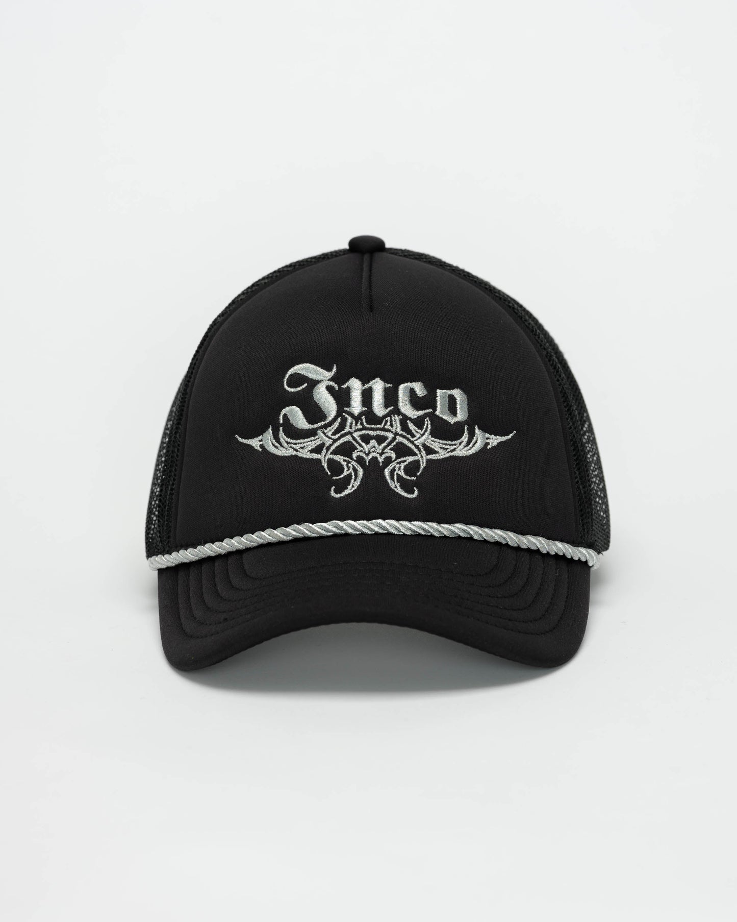 Tribal Trucker Hat. Black/ Silver.