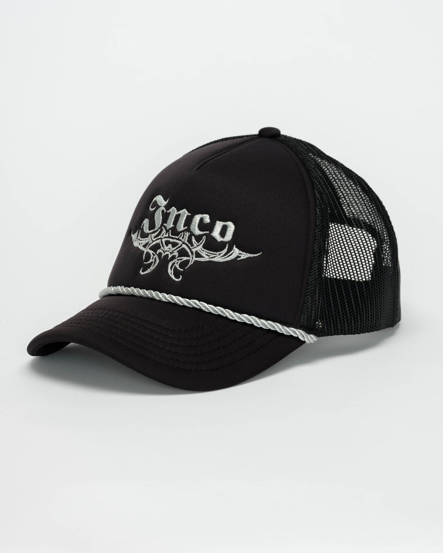 Tribal Trucker Hat. Black/ Silver.
