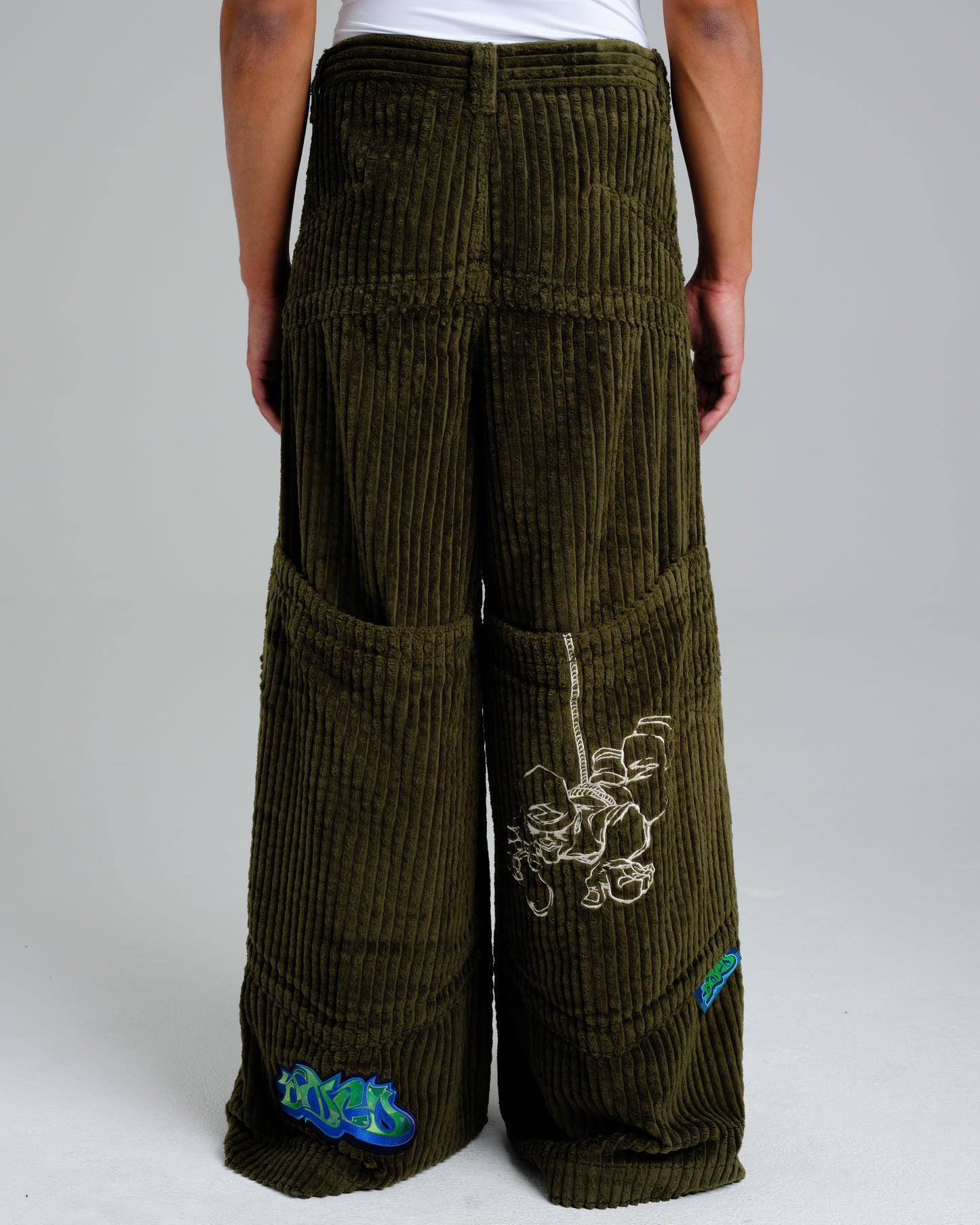 Hangin'. 34". 2 Wale Corduroy. Moss.