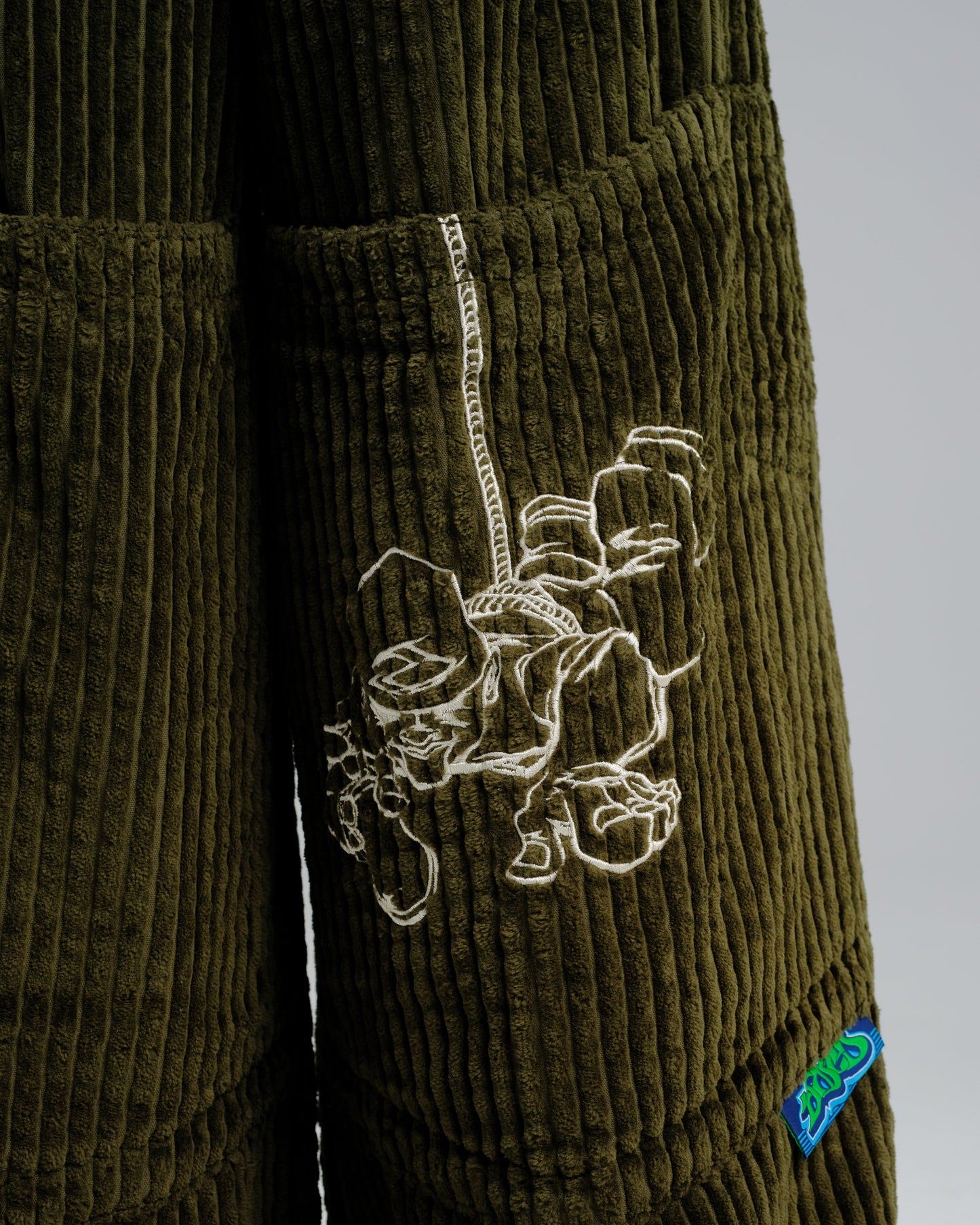 Hangin'. 34". 2 Wale Corduroy. Moss.