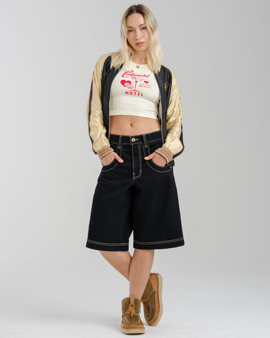 W101 Twin Cannon Shorts. 14". Black/Gold J.