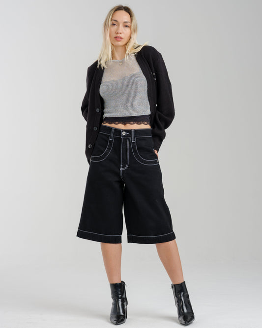 W101 Twin Cannon Shorts. 14". Black/Silver J.