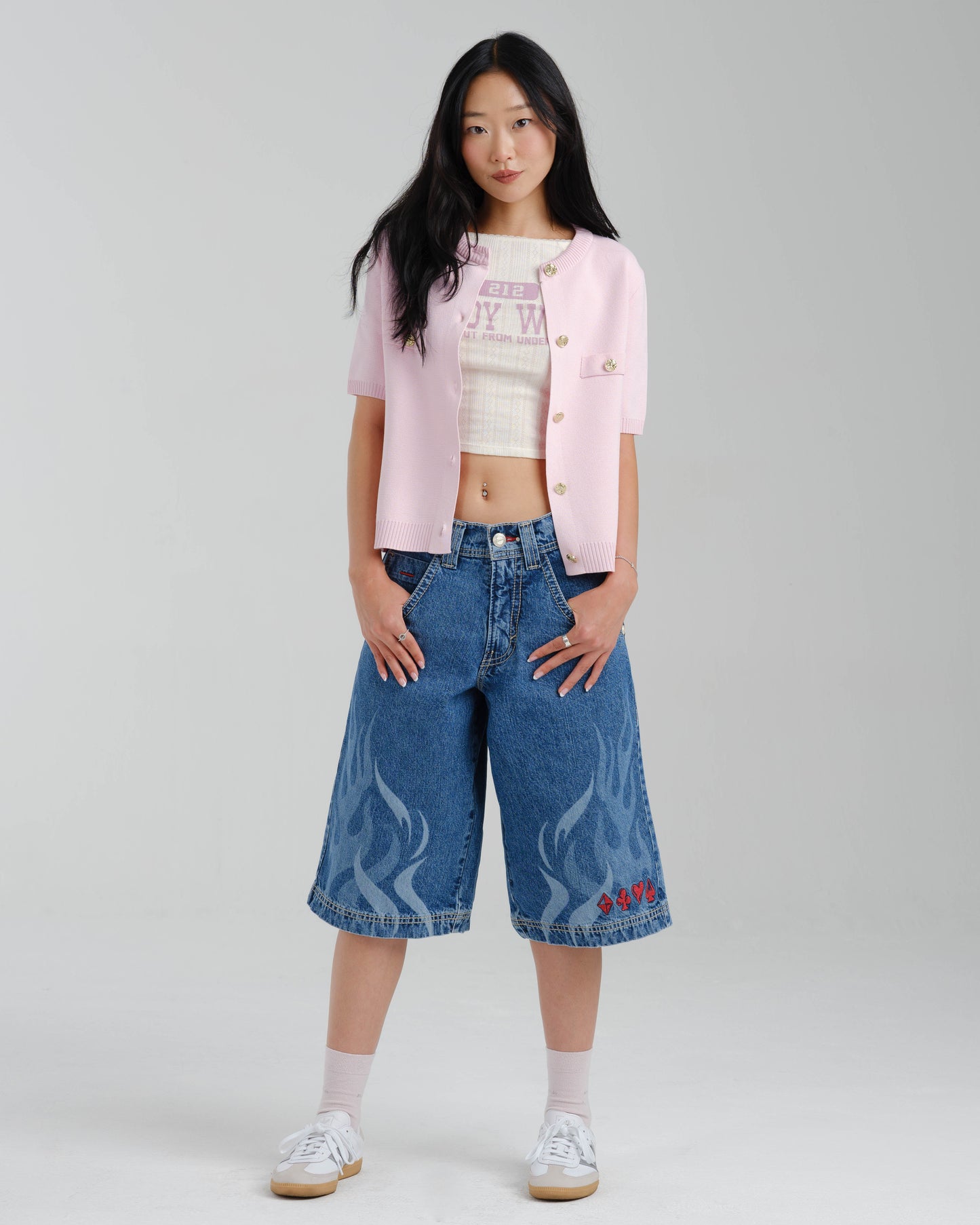 W Rising Flames Shorts. 15" Inseam. Dark Stone.