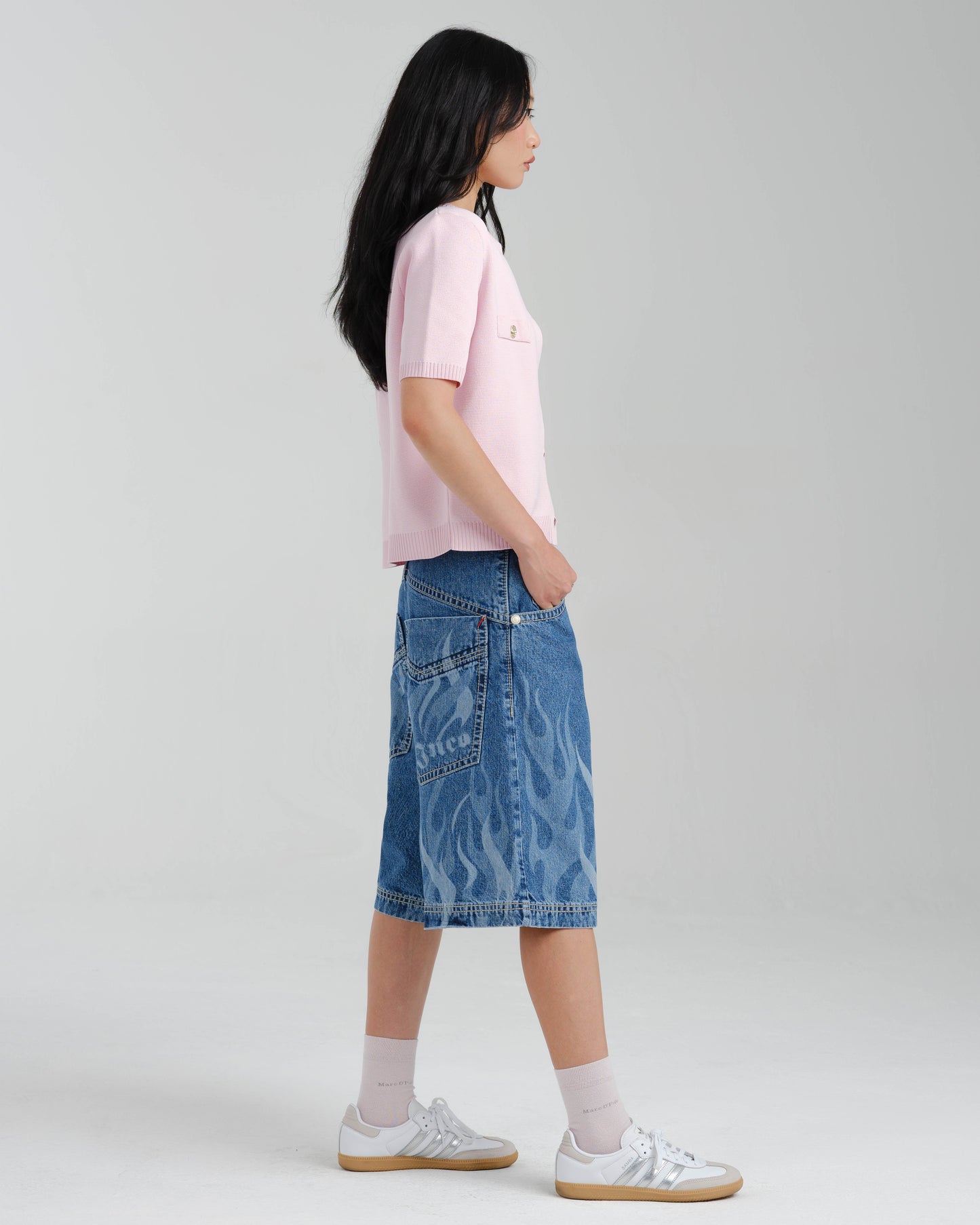 W Rising Flames Shorts. 15" Inseam. Dark Stone.